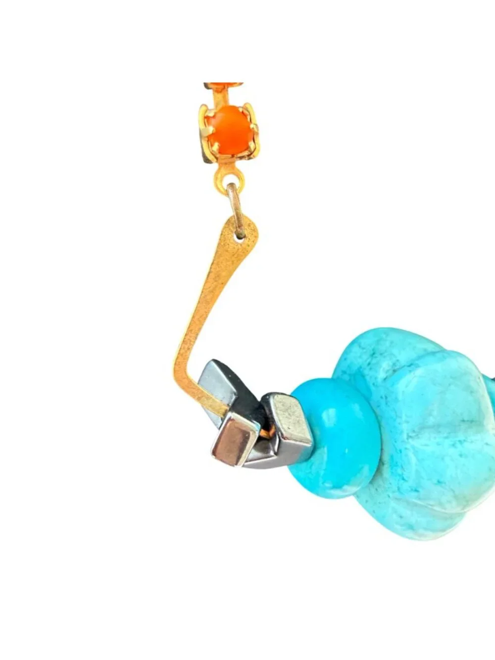 Kris Nations Necklace Orange Blue Beaded Coastal Boho Gold Tone 17 to 19 inches - Picture 3 of 8